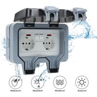 Außensteckdose 2 Fach IP66 Wandsteckdosen Gartensteckdose Wasserdicht Steckdose Outdoor Steckdose 16A - Swanew von SWANEW