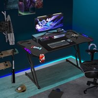 Swanew - Gaming-Tisch Schreibtisch Z-Schreibtisch für Spiele, Computertisch mit Mauspad, Getränkehalter und Kopfhörerhaken - 140x60cm, met von SWANEW