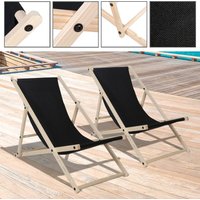 Swanew - Liegestuhl Campingstuhl Holz Klappstuhl Gartenstuhl Faltbar Klappbar Stoff Deck schwarz 2 Stück von SWANEW