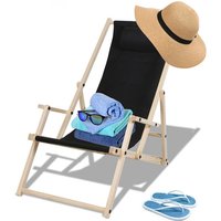 Swanew - Liegestuhl Chair Liege Klappbar Holz mit Armauflagen Campingstuhl klappliege schwarz Mit Handläufen von SWANEW