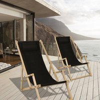 Swanew - Liegestuhl Relaxliege Sonnenstuhl 120kg Chair Liege Gemühtlicher Klappbar Holz schwarz Mit Handläufen 2 Stück von SWANEW