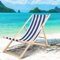 Liegestuhl Strandliegestuhl Relaxliege Selbstmontage Holz Strandstuhl Klappbar Blau weiß - Blau von SWANEW