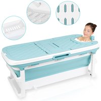 Swanew - Mobile 132cm Faltbare Badewanne für Kinder & Erwachsene Spa Sauna Beweglich Bathtub mit Abdeckung Blau Wasserwanne von SWANEW
