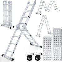 Swanew - Multifunktionsleiter Aluminium,Mehrzweckleiter 470cm, 6 in 1 Klappleiter mit 2 Rollen und Plattform, 4 x 4 Silber-Klappbare Vielzweckleiter von SWANEW