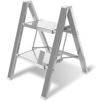 Swanew - Stehleiter Klappleiter 2 Stufen Silber Trittleiter Klapptritt Alu von SWANEW