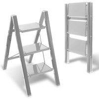 Swanew - Stehleiter Klappleiter 3 Stufen Silber Trittleiter Klapptritt Alu von SWANEW
