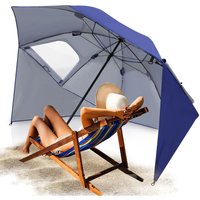 Strandschirm Sonnenschirm 210cm uv Schutz 50+ Neigbar mit Erdspieß Tragetasche Wasserabweisend Strand Garten Balkonschirm Gartenschirm Blau - Swanew von SWANEW