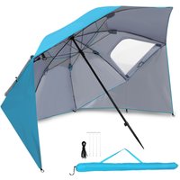 Strandschirm Sonnenschirm 210cm uv Schutz 50+ Neigbar mit Erdspieß Tragetasche Wasserabweisend Strand Garten Balkonschirm Gartenschirm Himmelblau von SWANEW