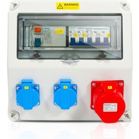 Swanew - Stromverteiler Wandverteiler mit Leitungsschutzschalter und FI,5 Polig Baustromverteiler Steckdose und CEE-Steckdose 16/32A für Innen und von SWANEW