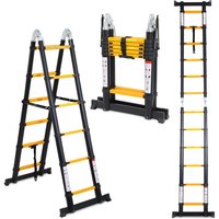 Swanew - Teleskopleiter Alu Leichtgewicht Rutschfester 1,9m + 1,9m schwarz Multifunktionsleiter Mehrzweckleiter Ausziehbare Leiter 15 Stufe von SWANEW
