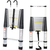 Swanew - Teleskopleiter Alu Leichtgewicht Rutschfester 4,4m Silber+Haken Multifunktionsleiter Mehrzweckleiter Ausziehbare Leiter 15 Stufe Stehleiter von SWANEW