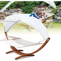 Swanew - TolleTour Hängematte Wetterfestem Hängematten Stabhängematte Outdoor Holz mit Gestell xxl Garten Hängemattengestell 2 Personen 410cm von SWANEW