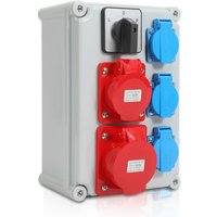 Swanew - Wandverteiler mit L-0-P Nockenschalter und MCB,5 Polig Baustromverteiler mit 3xSchuko-Steckdose und CEE-Steckdose 16/32A Stromverteiler für von SWANEW