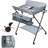Swanew - Wickeltisch,Baby Wickeltisch mit Ablagekorb,Sicherheitsgurt,Wickelauflage Kommode Mulde Unterlage klappbar Wickeln Baby Kind,Dunkelgrau von SWANEW