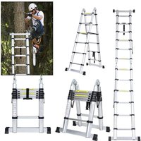 Swanew - Teleskopleiter Ausziehleiter Klappleiter Stabil Aluminium Stehleiter 1,9m+1,9m Silber ohne haken Mit Stabilisator - Silber von SWANEW