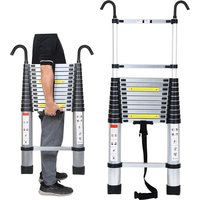 Swanew - Teleskopleiter Mit Haken Aluminium Stehleiter Silber Klappleiter 3.8m von SWANEW