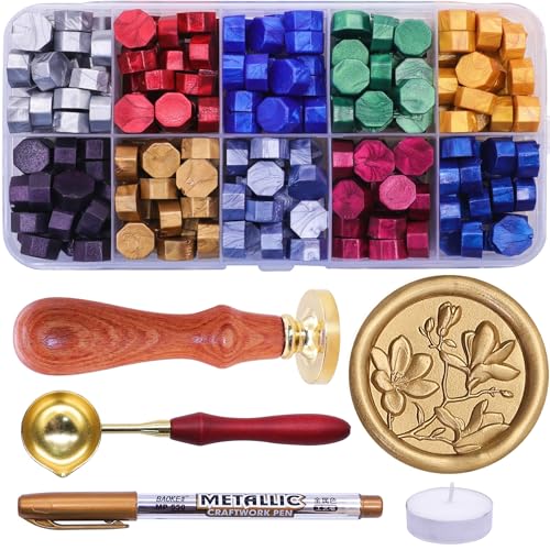 SWANGSA 3D-Magnolien-Wachssiegel-Stempel-Set mit 200 Siegelwachsperlen, ideal für die Verzierung von Hochzeitseinladungen, Weinpaketen, Geschenkpapier SWANGSA 3D-Magnolien-Wachssiegel-Stempel-Set mit 200 Siegelwachsperlen, ideal für die Verzierung von Hochzeitseinladungen, Weinpaketen, Geschenkpapier von SWANGSA