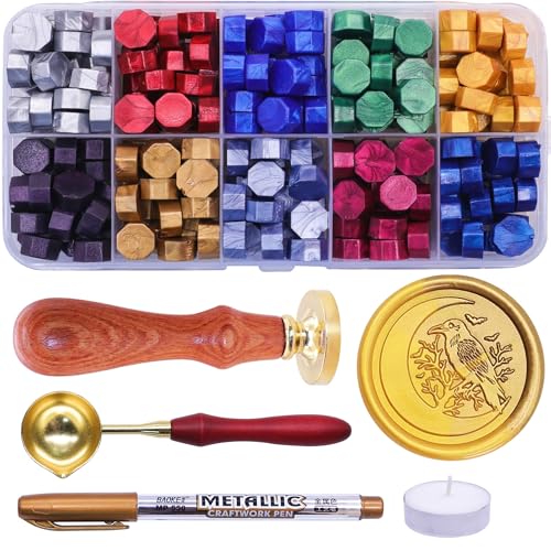 SWANGSA Moon Crow Wachssiegel-Stempel-Set mit 200 Siegelwachsperlen, ideal für die Verzierung von Halloween-Party-Einladungen, Weinpaketen, Geschenkverpackungen SWANGSA Moon Crow Wachssiegel-Stempel-Set mit 200 Siegelwachsperlen, ideal für die Verzierung von Halloween-Party-Einladungen, Weinpaketen, Geschenkverpackungen von SWANGSA