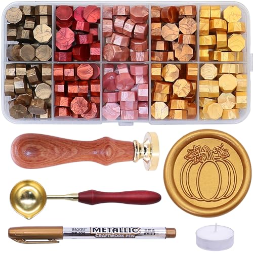 SWANGSA Wachssiegel-Stempel-Set mit 200 Siegelwachsperlen, ideal für Halloween, Thanksgiving, Herbst-Party-Einladungen, Weinpakete, Geschenkverpackungen von SWANGSA