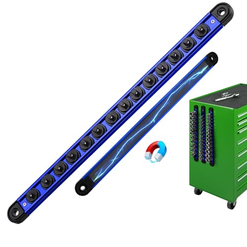 Magnetische Steckdosenleiste aus Aluminiumlegierung, 6,35 mm (1/4 Zoll), robuster Steckschlüsselhalter mit 14 Clips, 360° drehbarer Clip, Werkzeugablage, Stecknuss-Organizer für Werkzeugkasten von SWANLAKE GARDEN TOOLS