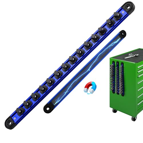Magnetische Steckschlüssel-Organizer-Schiene aus Aluminiumlegierung, robuste Steckschlüsselhalter mit 14 Clips, 360° drehbarer Clip, Werkzeugablage, Stecknuss-Organizer für Werkzeugkasten, Schublade Magnetische Steckschlüssel-Organizer-Schiene aus Aluminiumlegierung, robuste Steckschlüsselhalter mit 14 Clips, 360° drehbarer Clip, Werkzeugablage, Stecknuss-Organizer für Werkzeugkasten, Schublade von SWANLAKE GARDEN TOOLS