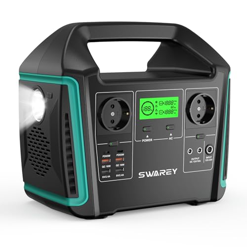 SWAREY Tragbare Powerstation 725Wh, 1000W (Spitze 1500W) Lithium Batterien Solargenerator mit 2× 230V AC, 2x PD 65W, Stromgenerator Akku für Draußen, Camping, Reisen, Angeln, Wohnmobil von SWAREY