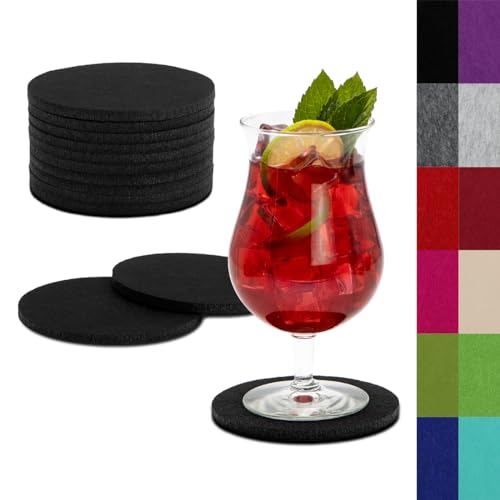 SwavGo Filz Untersetzer Getränkeset, 12er Bunte Filzunterlagen für Gläser, Tassen, Flaschen - Filzuntersetzer rund abwaschbar… (Rabenschwarz) von SWAVGO
