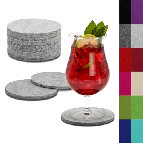 SwavGo Filz Untersetzer Getränkeset, 12er Bunte Filzunterlagen für Gläser, Tassen, Flaschen - Filzuntersetzer rund abwaschbar… (Silbergrau) von SWAVGO