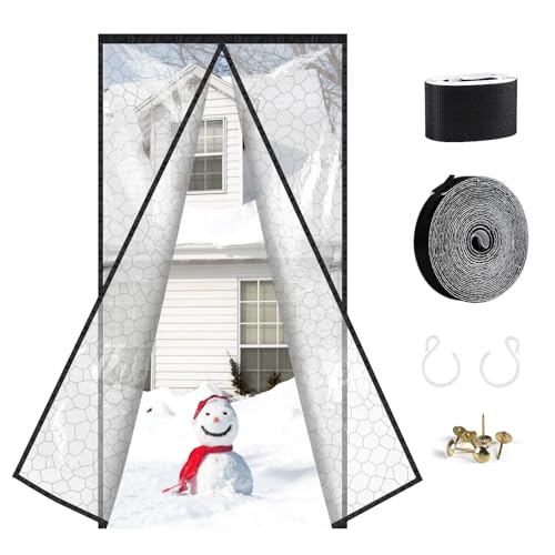 SWAWIS 100x200cm Wärmeschutzvorhang Kälteschutz für Türen Magnet Thermovorhang Tür aus EVA Hergestellt Thermo Türvorhang Kälteschutzvorhang mit Klettverschluss Wasserdicht Winddicht(Wasserwürfel-Stil) von SWAWIS