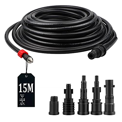 SWAWIS 15M Rohrreinigungsschlauch 180bar 60°C Rohrreinigungsset inkl 5 Adapter für Kärcher/Lavor/Interpump/Bosch Hochdruckreiniger, Abflussreiniger Schlauch Rohrreinigungsset von SWAWIS