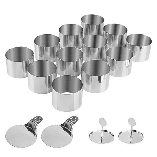SWAWIS 12 Stück Dessertringe und Speiseringe Set, 7.5cm Kuchenringe mit Heber & Stampfer, Edelstahl Backring Tortenring Servierringe für Nachspeise, Mousse Torte, Reiskugel, Rund von SWAWIS