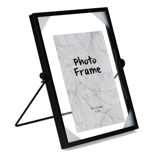 SWAWIS 1x Bilderrahmen Stehend Glas A5, 15 * 20cm Glas Metall Fotorahmen, Schwarze Glasbilderrahmen, Glasrahmen für Desk Decor DIY Bilder, Winkel der Klammer 60° von SWAWIS