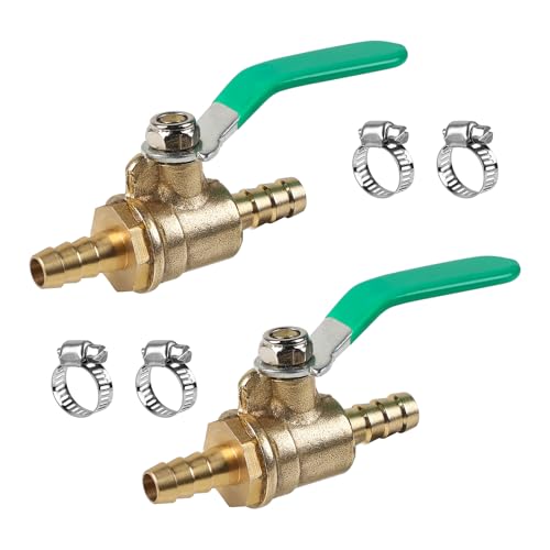 SWAWIS 2 Stück 10mm Kugelventil aus Messing Kugelhahn Absperrventil mit 4 Klemmen Absperrkugelhahn zur Kontrolle des Durchflusses von Luft, Wasser, Öl, Brennstoff, Flüssigkeit oder Gas von SWAWIS