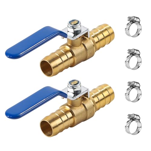 SWAWIS 2 Stück 19mm Kugelventil aus Messing Kugelhahn Absperrventil mit 4 Klemmen Absperrkugelhahn zur Kontrolle des Durchflusses von Luft, Wasser, Öl, Brennstoff, Flüssigkeit oder Gas von SWAWIS
