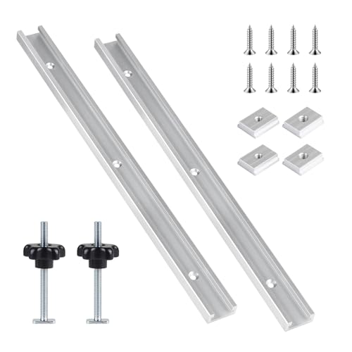SWAWIS 2 Stück 400mm T nut Schiene, T-Track Gleitschiene mit Schrauben, Aluminiumlegierung Gehrungsschiene Set für Holzbearbeitung, Enthält 2 M8 Griff, 2 M6 und 2 M8 Gleitblock（Silber） von SWAWIS