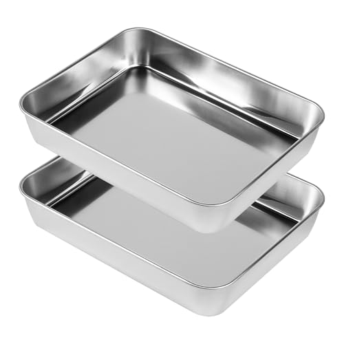 SWAWIS 2 Stück Backblech Klein 26.5x20.5x4.7cm, 430 Edelstahl Kleine Auflaufform, Rechteckige Ofenschale Kuchenblech zum Backen Braten Kochen, Spülmaschinenfest von SWAWIS