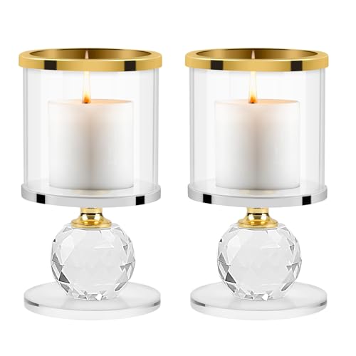 SWAWIS 2 Stück Kristall Kerzenständer Set, Gold Kerzenständer aus Glas, Modern Kerzenhalter, Kerzenhalter Glas, Kerzenleuchter für Hochzeit Esstisch Badezimmer Tischdeko Geburtstag Party Deko von SWAWIS