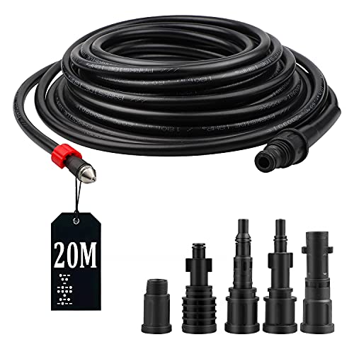 SWAWIS 20M Rohrreinigungsschlauch 180bar 60°C Rohrreinigungsset inkl 5 Adapter für Kärcher/Lavor/Interpump/Bosch Hochdruckreiniger, Hochdruckreiniger Schlauch von SWAWIS