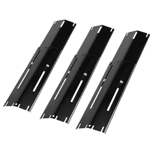SWAWIS 3 Set 29.8cm bis 53.3cm Brennerabdeckung Gasgrill, Heizplatte Ersatzteile Flammenverteiler aus 430 Edelstahl, Einstellbar Hitzeschild für Landmann Outback Brinkmann(Schwarz) von SWAWIS