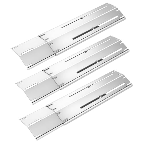 SWAWIS 3 Set 29.8cm bis 53.3cm Brennerabdeckung Gasgrill, Heizplatte Ersatzteile Flammenverteiler aus 430 Edelstahl, Einstellbar Hitzeschild für Landmann Outback Brinkmann(Silber) von SWAWIS