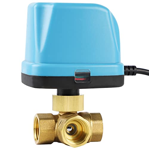 SWAWIS 3 Wege Kugelventil Motorkugelhahn Zonenventil DN15 G1/2 Zoll AC 230V Motorventil Elektrisches Ventil Messing Absperr Umschalt Kugelventil Zweiwegeventil für Flusssteuerung von SWAWIS