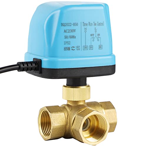 SWAWIS 3 Wege Motorkugelhahn Zonenventil Kugelventil DN25 G1 Zoll AC 230V Motorventil Elektrisches Ventil Messing Absperr Umschalt Kugelventil Zweiwegeventil für Flusssteuerung von SWAWIS