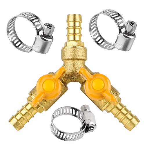 SWAWIS 3 Wege Schlauchverbinder Absperrhahn Verteiler Wasser Schlauchanschluss Kugelhahn Absperrventil Messinganschluss Schlauchtülle mit 3 Schlauchschellen für Schlauch-ID 10 mm-11 mm von SWAWIS