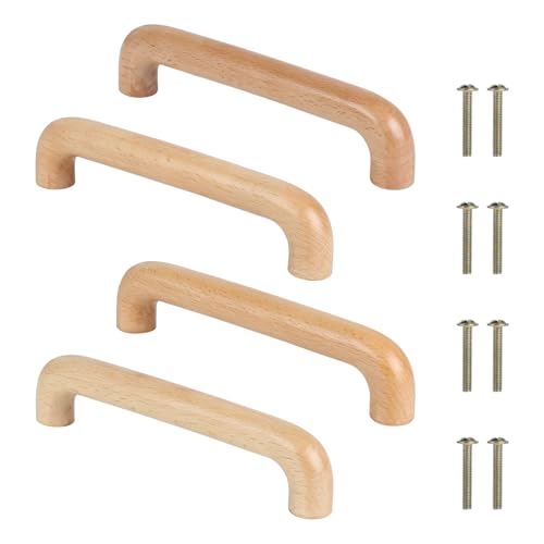 SWAWIS 4 Stück Holzgriffe, 128mm Möbelgriffe Holz, Schubladengriffe Holz Bogenförmig, Türgriff Küchenschränke mit Schrauben, Schrankgriff Holz für Schränke Schubladen Möbel Küchen von SWAWIS