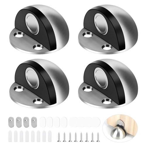 SWAWIS 4 Stück Magnetische Bodentürstopper, Türstopper Edelstahl mit Aufkleber Selbstklebend und Schrauben, Türfeststeller Magnet zum Schutz von Wand und Tür vor Beschädigung von SWAWIS