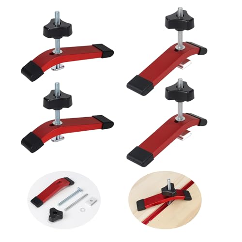 SWAWIS 4 Stück Rot Niederhalter T-Track, T Nut Schiene Splint, Aluminiumlegierung T-Track Halteklammer Set, Schienenklemm Schnellspannklemmen für Werkzeug zur Holzbearbeitung von SWAWIS