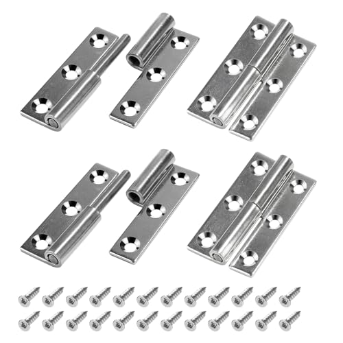 SWAWIS 4x Türscharniere, Aushebescharnier 6.4 * 3.6cm, Abnehmbares Scharnier mit 24 Schrauben, Türscharnier 304 Edelstahl, Recht Scharnier für Innen und Außentüren Industrieschränke Möbelindustrie von SWAWIS