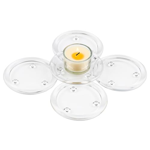 SWAWIS 5 Stück 10cm Glas-runde Kerzenteller, Transparent Kerzenständer aus Glas, Kerzen Glasuntersetzer für Kerzen Tassen Küche Esszimmer (Innendurchmesser 7.6cm) von SWAWIS