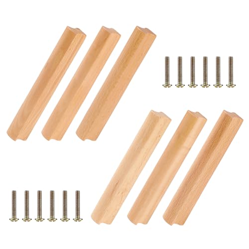 SWAWIS 6 Stück Möbelgriffe Holz, 128mm Holzgriffe Küchenschränke, Schubladengriffe Holz mit Schrauben, Türgriff Streifenförmig, Schrankgriff Holz für Schränke Schubladen Möbel Küchen von SWAWIS