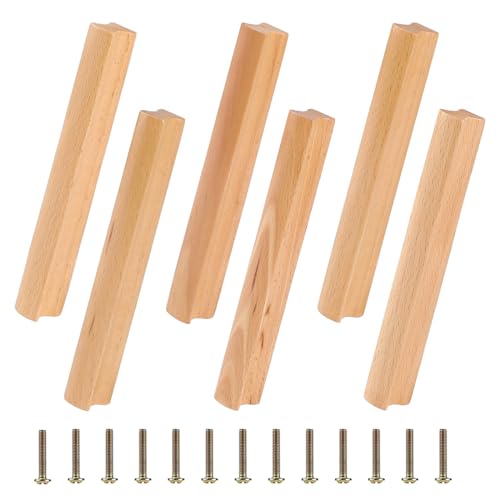 SWAWIS 6 Stück Möbelgriffe Holz, 160mm Holzgriffe Küchenschränke, Schubladengriffe Holz mit Schrauben, Türgriff Streifenförmig, Schrankgriff Holz für Schränke Schubladen Möbel Küchen von SWAWIS